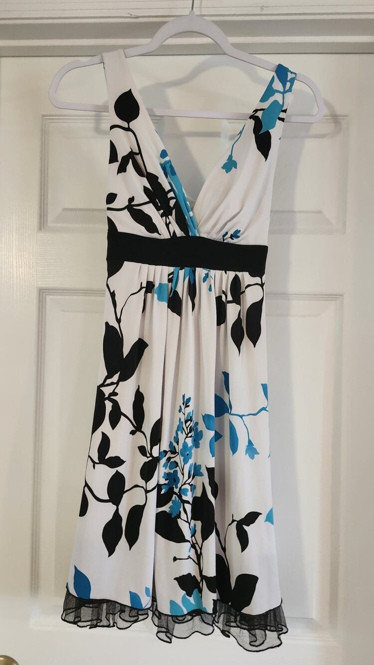 Speechless Y2K Floral Dress VNeck Empire Waist Blue Black White Mini Size S #357